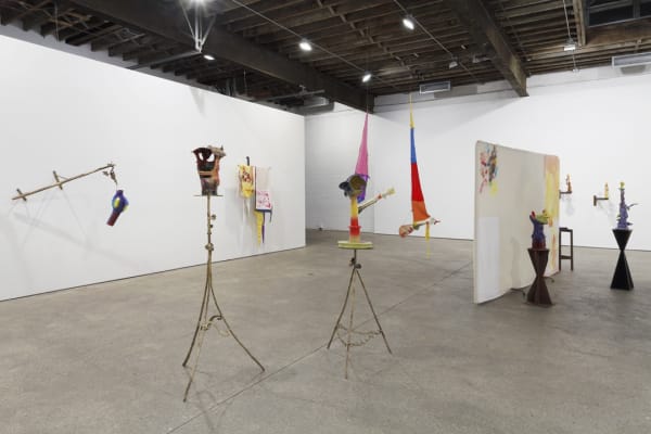 Installation view of Alessandro Pessoli's fifth solo show at Anton Kern Gallery. A few ceramic works.