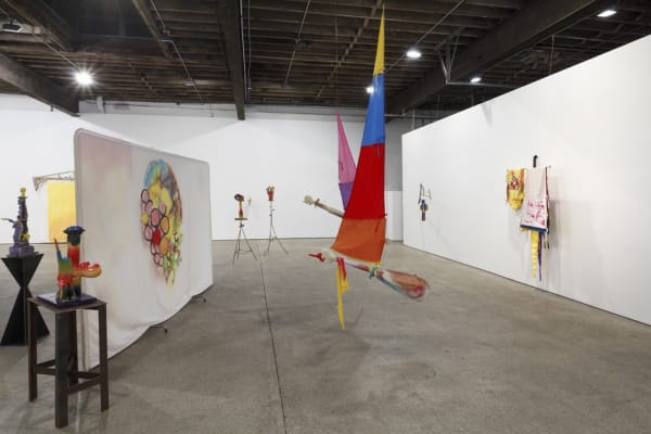 Installation view of Alessandro Pessoli's fifth solo show at Anton Kern Gallery. The anarchic qualities of the show can be seen here.