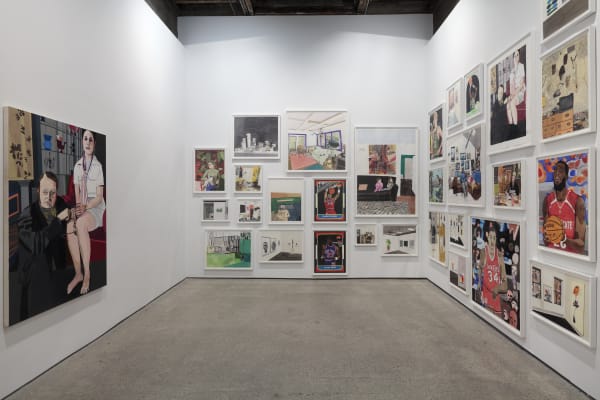 Installation view of Jonas Wood's third solo show at Anton Kern Gallery. View of the back gallery.