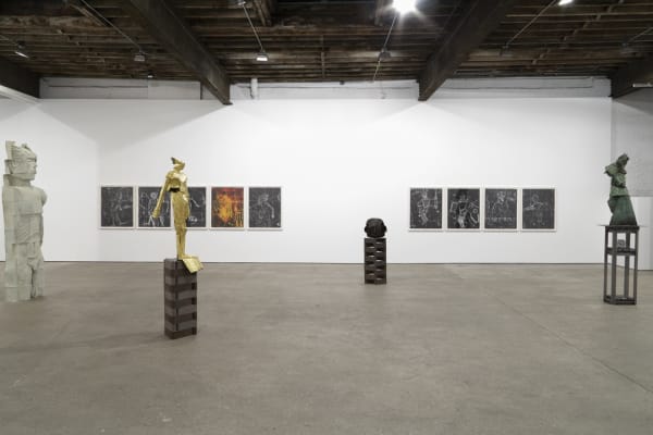Installation view of Matthew Monahan's fifth solo show at Anton Kern gallery, featuring new sculptures and drawings.