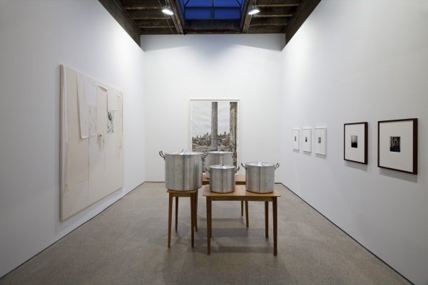 Installation view of Marepe's show entitled "Discompleto" consisting of sculpted works. View of the back gallery.