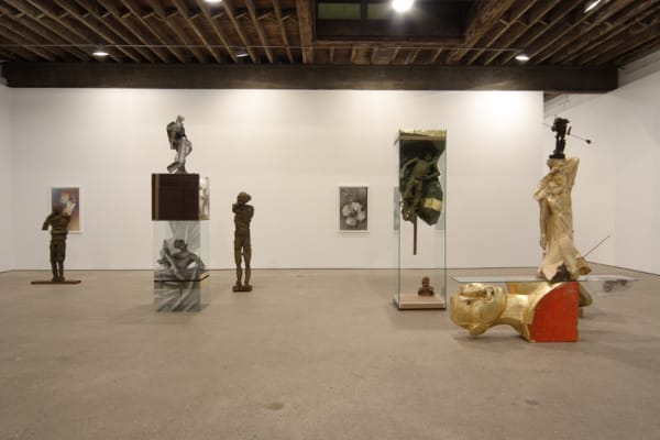 Installation view of Matthew Monahan's solo show. Some sculptures and some paintings featured.