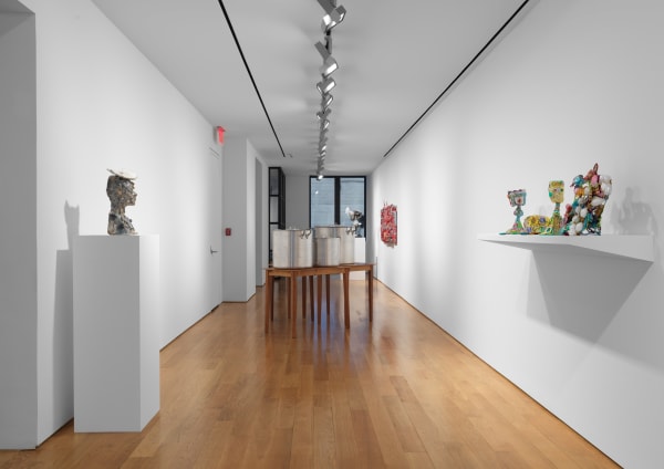 Group exhibition WirrWarr installation shots featuring works by gallery artists and others. David Altmejd, John Bock, and others are shown. Many works shown.