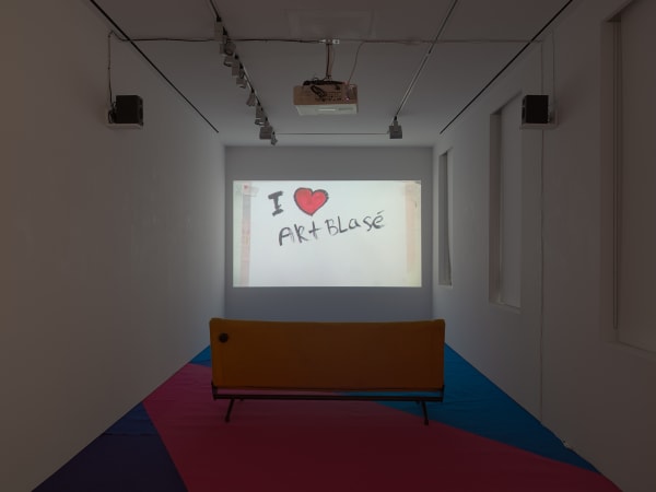 Installation view on the gallery's third floor of Erik van Lieshout's exhibition. Third floor viewing room, no people.