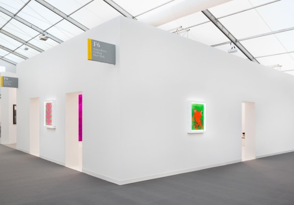 Installation view of Chris Martin's solo exhibition at Frieze London 2015. View of outside of the booth.