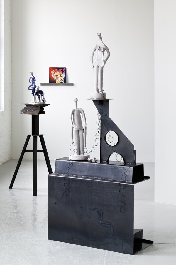 Installation view of Alessandro Pessoli's solo fair-show at Independent Art Fair 2014 at the Dia Art Gallery. Four works featured.