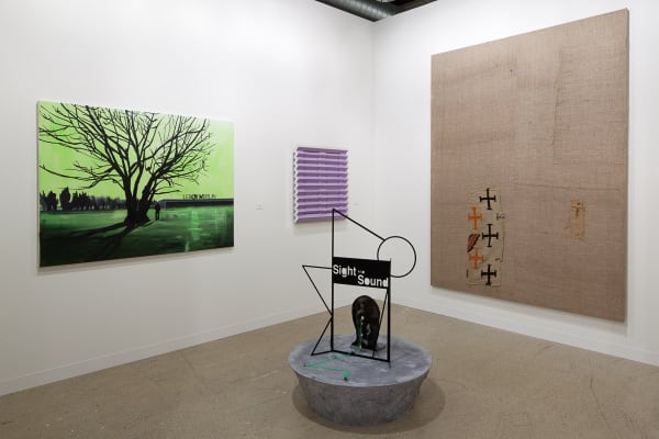 Installation view of the Anton Kern Booth at Basel 2011. Sasnal, Lambie, Jensen, and Hempel represented.