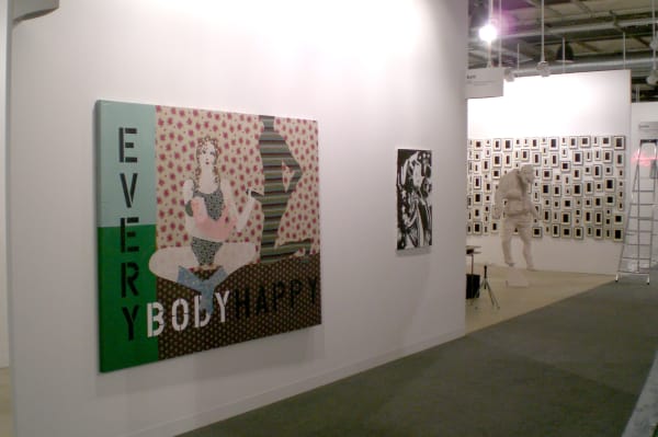 Installation view of the AKG booth at Basel 2007, featuring works from Lara Schnitger and Ellen Berkenblit.