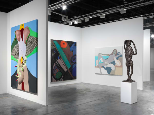 Installation view of Basel Miami booth day two hang. Ellen Berkenblit and Lara's works featured.