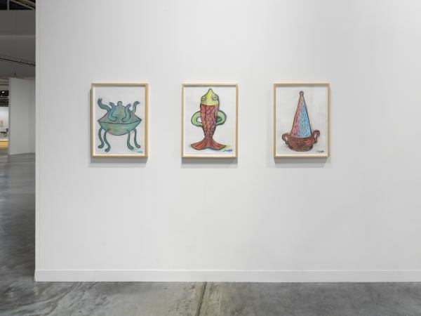 Installation view of day three at Art Basel Miami. Three Marepe flat works.