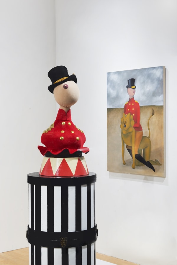 Installation view of the 2022 exhibition “Ryan Wilde's Circus of Solitude” at WINDOW with view of walls and artworks.