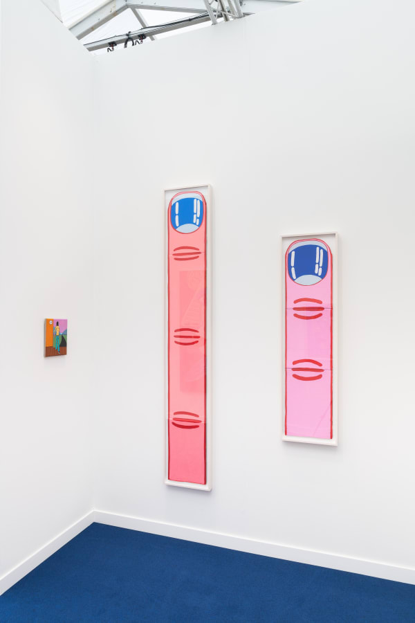 Installation view of Frieze Los Angeles 2023 booth C11 with view of walls, artworks and ceiling.