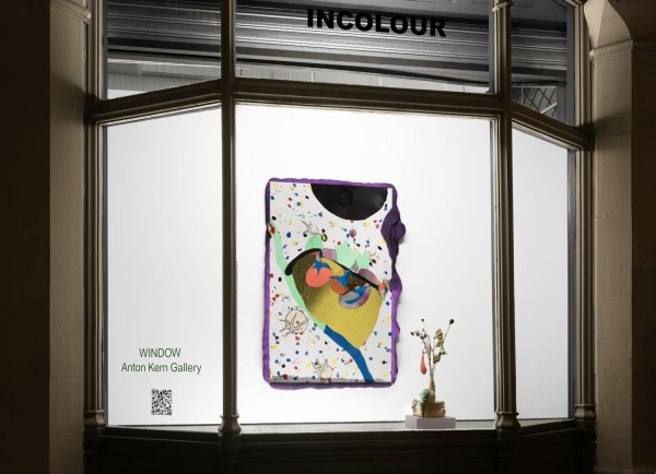 Installation view of the 2023 exhibition “Yuli Yamagata: The new, the old, and the hole” with exterior view of walls and artworks.