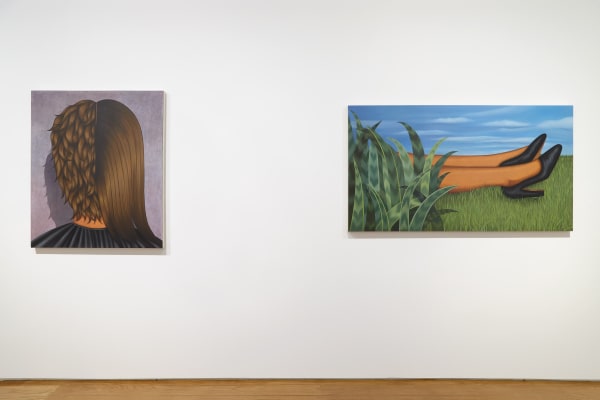 Installation view of Julie Curtiss's solo show at the gallery featuring paintings and sculptures.