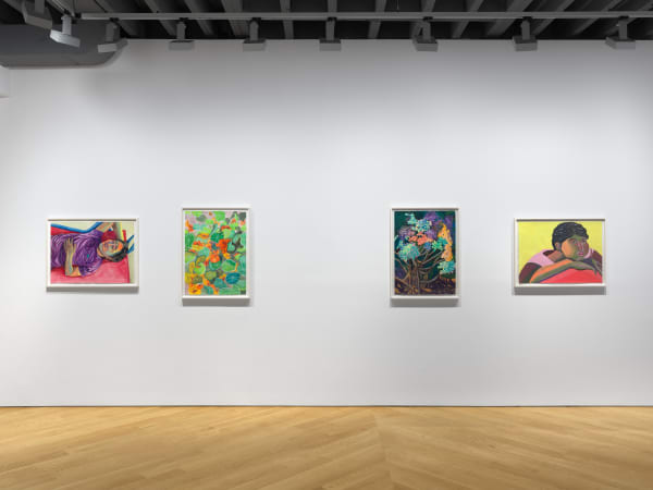 Installation view of Aliza's exhibition titled Flora, showing a few of the works presented.