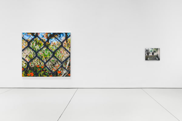 Installation view of "11".a group exhibition of artists at the gallery. Paul Anthony Smith's succulent landscape Untitled (Dreams Deferred) is presented.