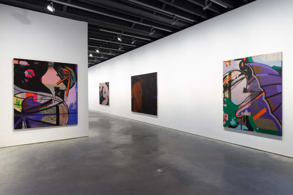 Installation view of Ellen Berkenblit's solo show. Many works featured on the second floor.
