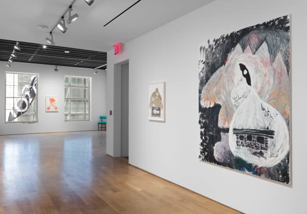 Installation view of Ellen Berkenblit's solo show. Two works shown.