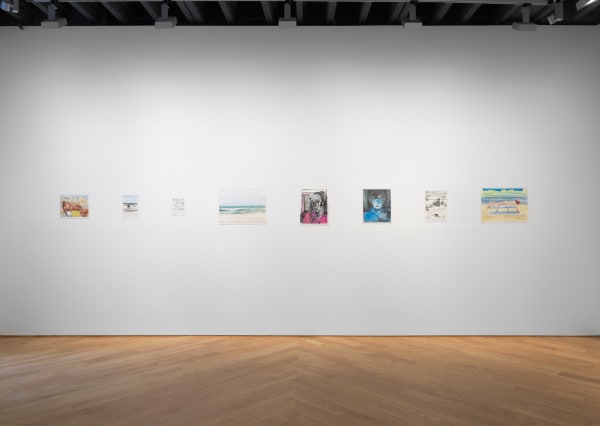 Installation view of Nicole Eisenman show, straight shot of a few paintings featured.