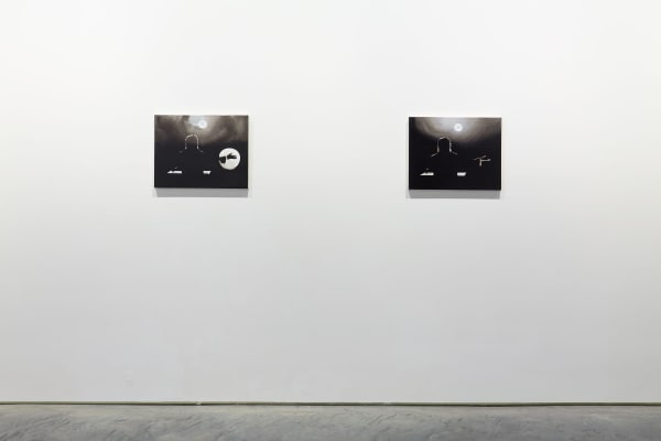 Installation view of Wilhem Sasnal's solo show. Diptych of Hillary Clinton.