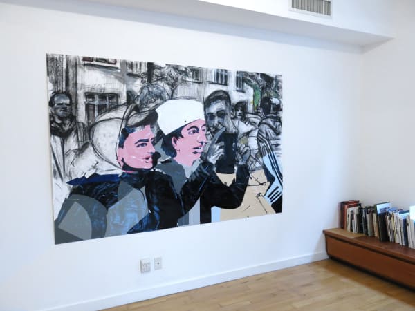 Installation view of AKG on the Move show, featuring many artists. View of Erik van Lieshout's work.