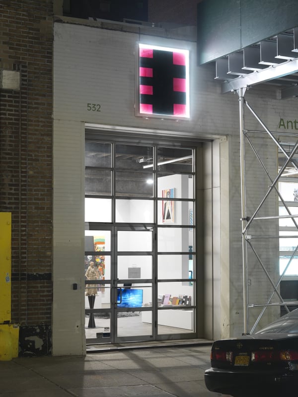 Installation view of Implosion, a 20 year anniversary show featuring all 28 artists on the Anton Kern Gallery roster. Martin's work at the front of the gallery.