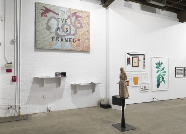 Installation view of Implosion, a 20 year anniversary show featuring all 28 artists on the Anton Kern Gallery roster. Featured artist include Jonas Wood and Lara Schnitger as seen here.