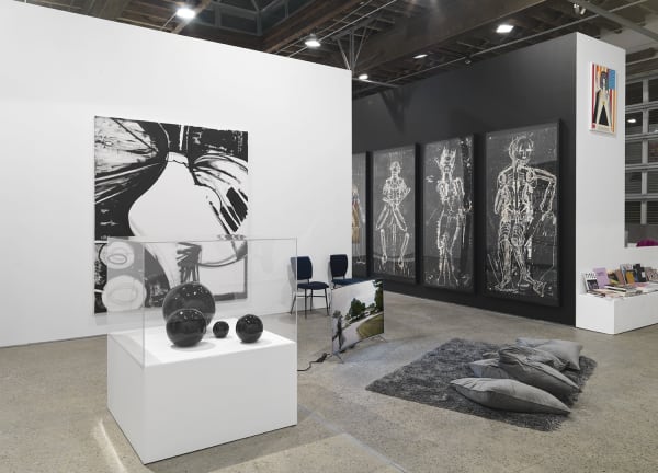 Installation view of Implosion, a 20 year anniversary show featuring all 28 artists on the Anton Kern Gallery roster. Many works featured in this shot.