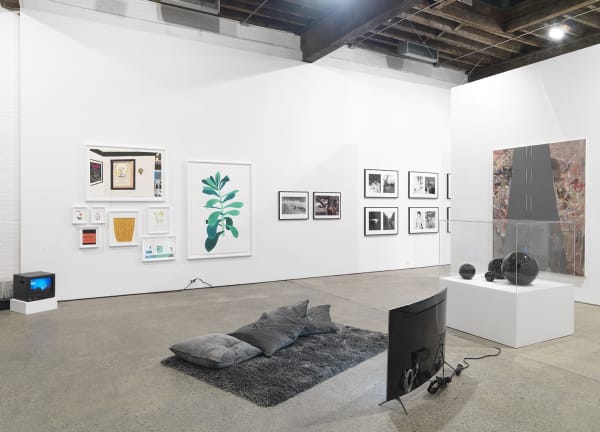 Installation view of Implosion, a 20 year anniversary show featuring all 28 artists on the Anton Kern Gallery roster. Several works shown including Rirkrit's meditative work.