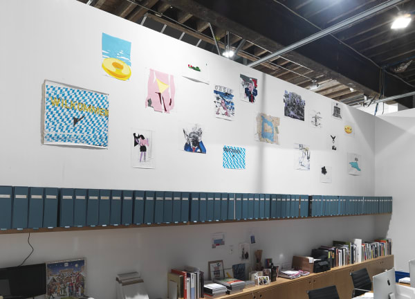 Installation view of Implosion, a 20 year anniversary show featuring all 28 artists on the Anton Kern Gallery roster. View of front office.