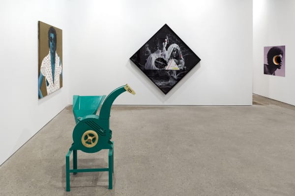 Installation view of Implosion, a 20 year anniversary show featuring all 28 artists on the Anton Kern Gallery roster. Marepe and Hempel featured here.