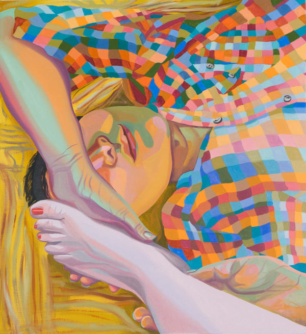 Image of painting made by Aliza of person wearing a checkered shirt.