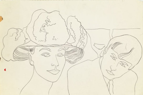 Detail of Andy Warhol's Female in Flowered Hat and Male Head, ca. 1957