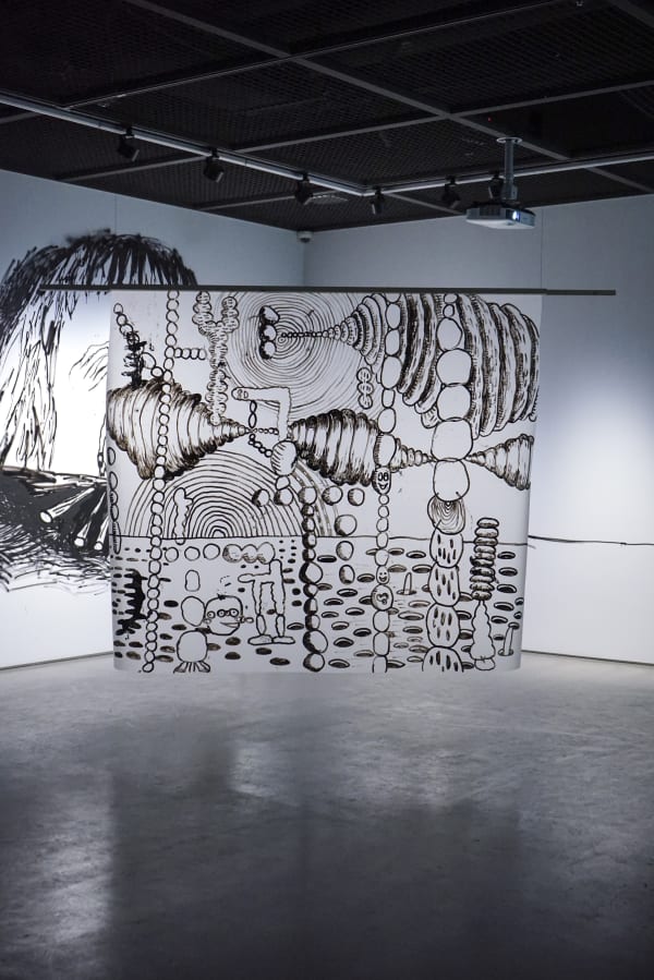 Rae Sim Cannibal Kingdom Psychic Detectives 2018 Paint Marker On Diffusion Sheet 224 X 200 Cm