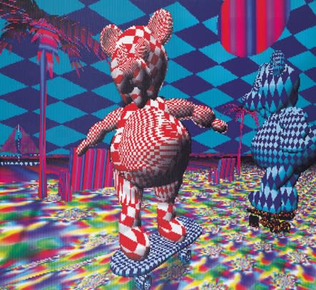 CODY CHOI, DATABASE PAINTING; TEDDY BEAR ON SKATE BOARD, 1999