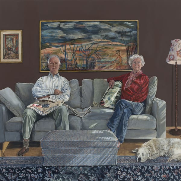 Robyn Sweaney 'Doug & Margot', acrylic on polycotton, 56 x 67 cm (framed)