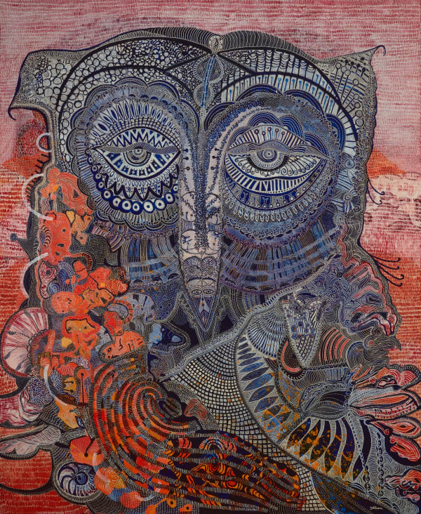 Joshua Yeldham, 'Bougainvillea Owl', acrylic and cane on hand-carved board, 244 x 200 cm