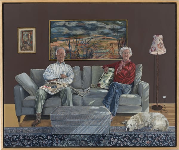 Robyn Sweaney 'Doug & Margot', acrylic on polycotton, 56 x 67 cm (framed)