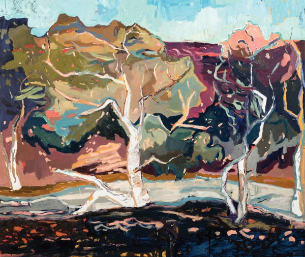 Nicole Kelly ‘Waterhole Gums’ oil on polyester, 171 x 201 cm (framed)