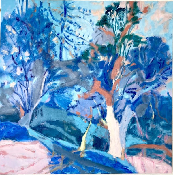 Jo Bertini Streeton's Coral contrast, oil on Italian polyester canvas, 91 x 91cm (framed)