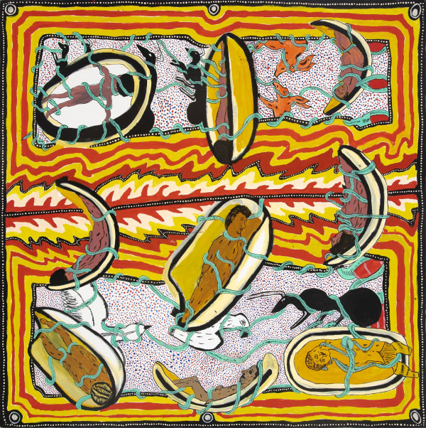 John Prince Siddon, Ah Bolla my Babies, acrylic on canvas, 153 x 153 cm