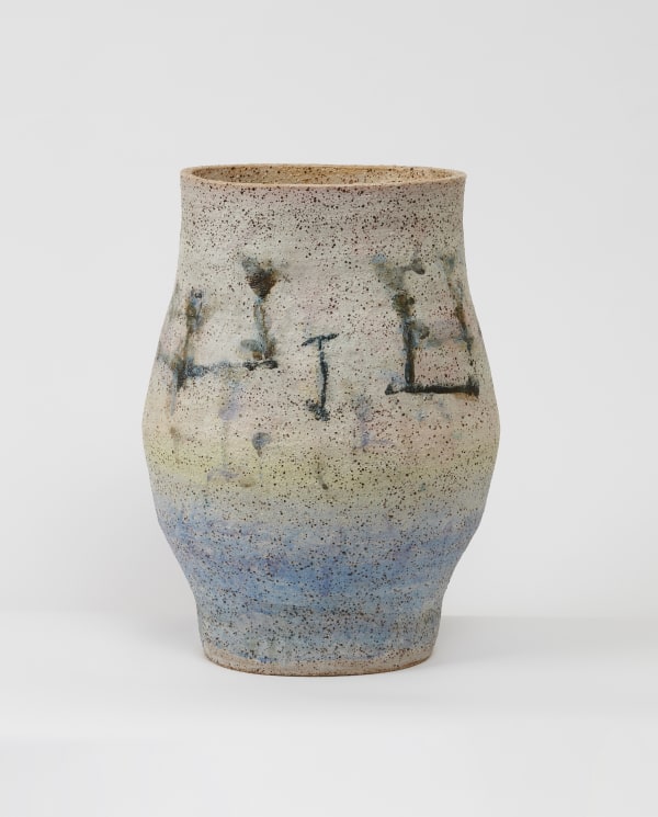 Kate Dorrough Water Vessel, with Ancient Text’, stoneware ceramic with glaze, 43 x 31 x 23 cm