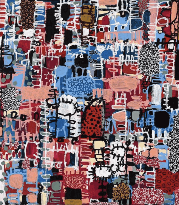 Naomi Hobson ‘Thrives in Flocks’, synthetic polymer acrylic on linen, 160 x 140cm