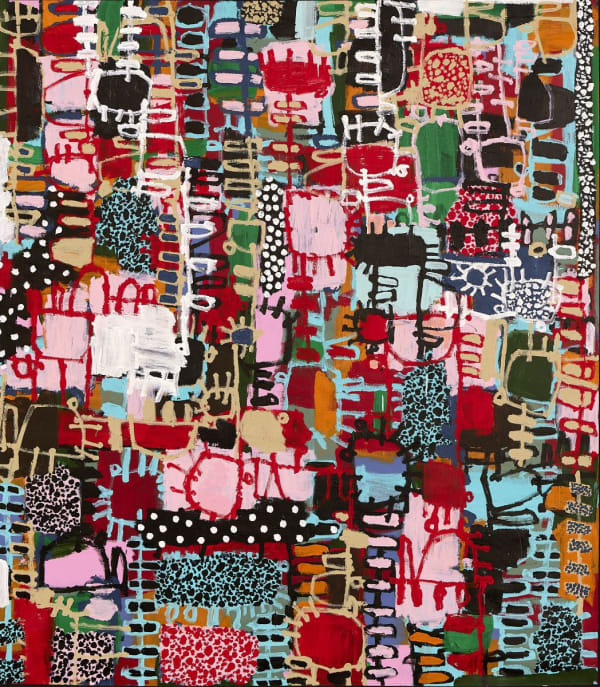 Naomi Hobson Fruit-Dovetail Pigeons Feeding on the Fruits and Seeds High Up in the Forest Canopy , acrylic on canvas,...