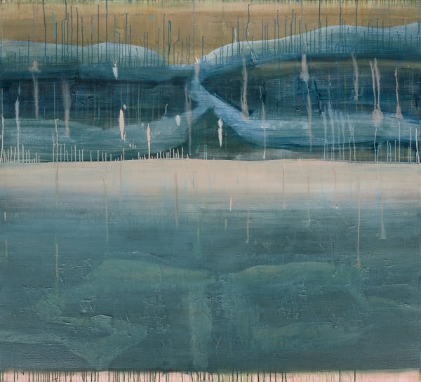 Kate Dorrough 'Evolution of Land, Sky and Rain', acrylic on linen, 139 x 155