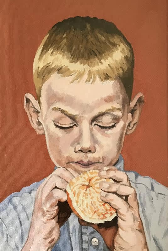 James McNeil Wallace - Boy trying to peel an orange, 2021