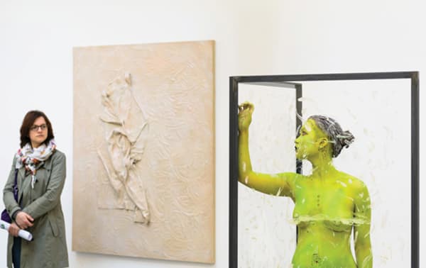 Installation and performance view of Donna Huanca's exhibition "MUSCLE MEMORY" at Peres Projects, Berlin (2015)