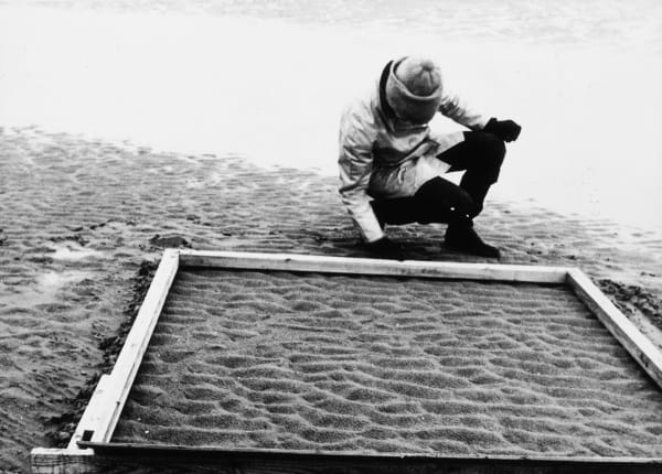 Joan Hills works on an earthprobe at Camber Sands, 1969.