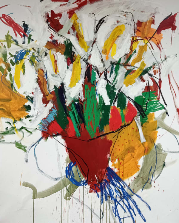 LUIS OLASO Composition for a basquet with Diego Rivera's bouquet of Callas, 2023 Oil, acrylic, oil bar and oil pastel on canvas 78 3/4 x 63 in 200 x 160 cm
