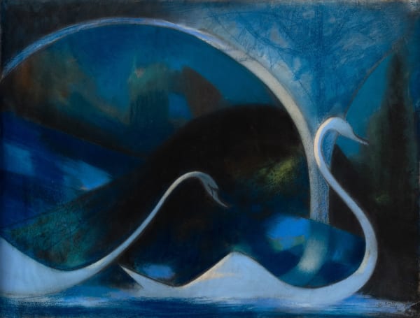 Joseph Stella, Swans (Night), 1917. Pastel and charcoal on paper, 18 ¾ x 24 ½ inches. Museum purchase through the Yela "Peter" and Derek Fowler Endowment for Acquisitions and Exhibitions, 2024.12.01.